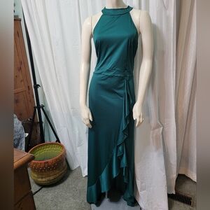 Green Asymmetrical Halter‎ Gown with Slit